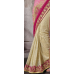 Awesome Beige Colored Embroidered Net Chiffon Saree